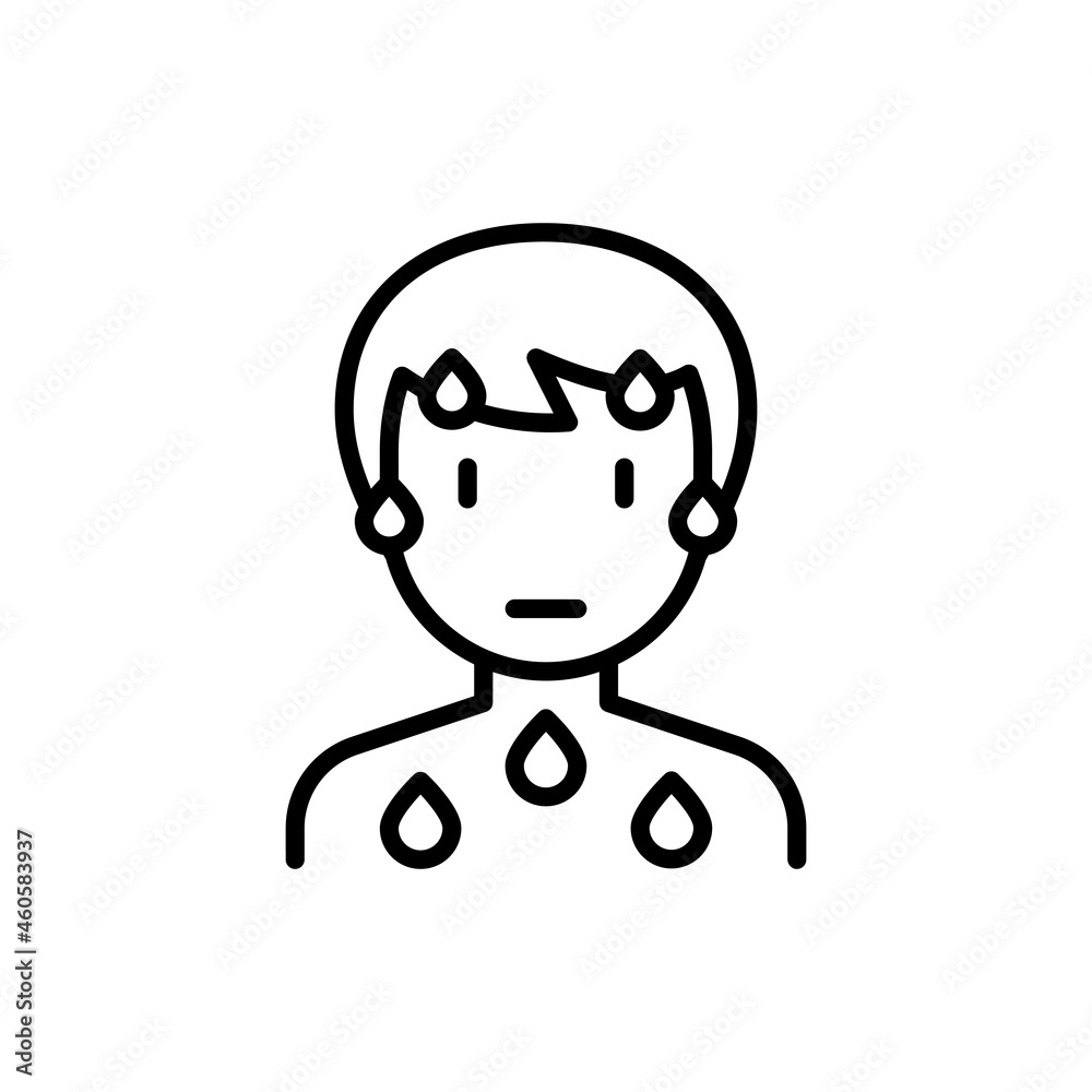 Cold sweat thin line icon. Modern vector illustration of illness symptom. Cold sweat thin line icon. Modern vector illustration of illness symptom.