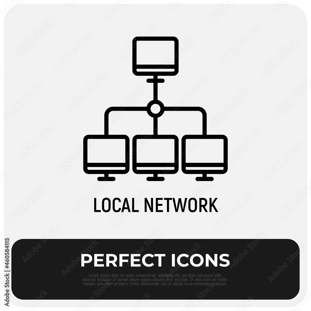 Local network thin line icon. Modern vector illustration of computer connection.