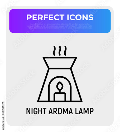 Night aroma lamp with candle thin line icon. Modern vector illustration.