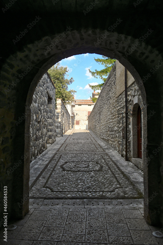 Obraz premium A narrow street of San Lorenzello, a medieval town of Benevento province, Italy.