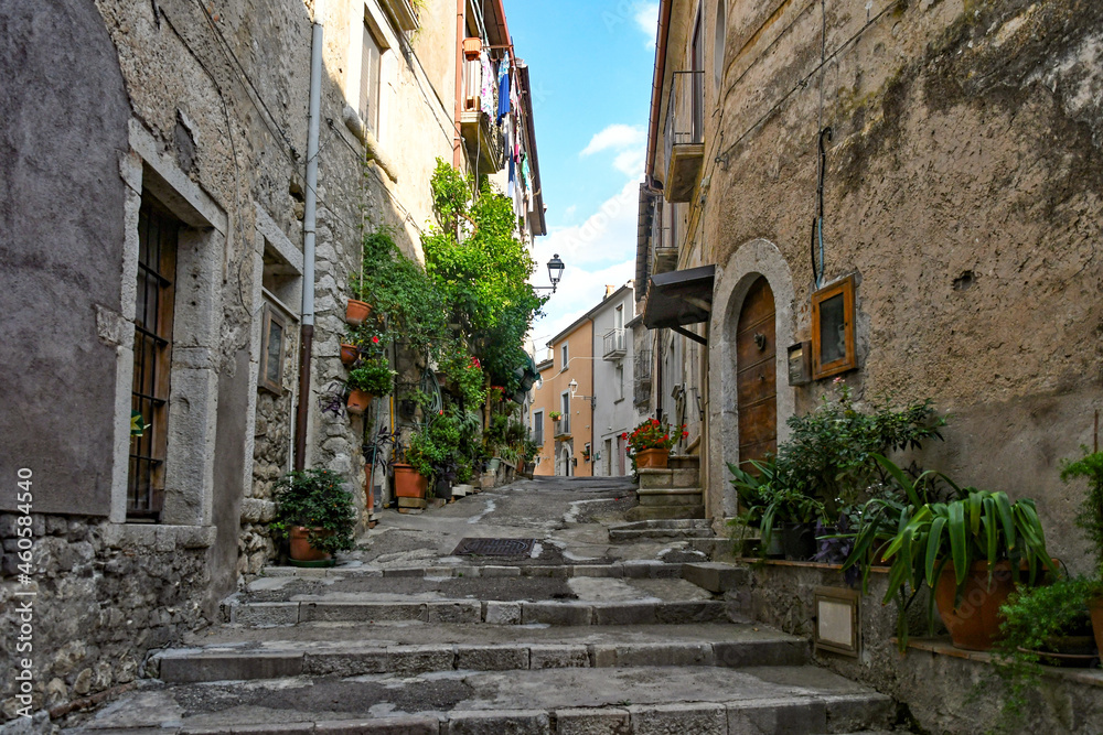 A narrow street of San Lorenzello, a medieval town of Benevento province, Italy.