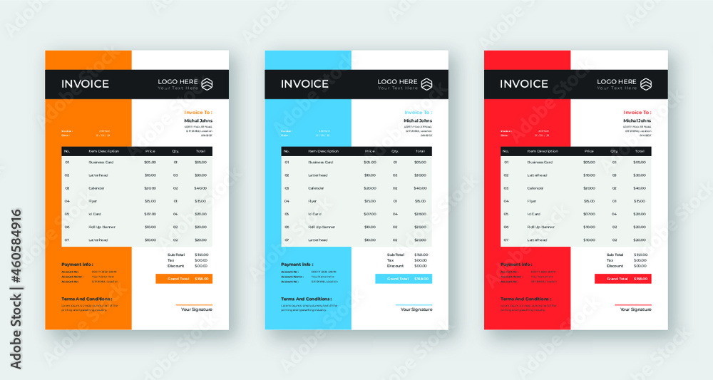 Professional simple modern business invoice template Vector