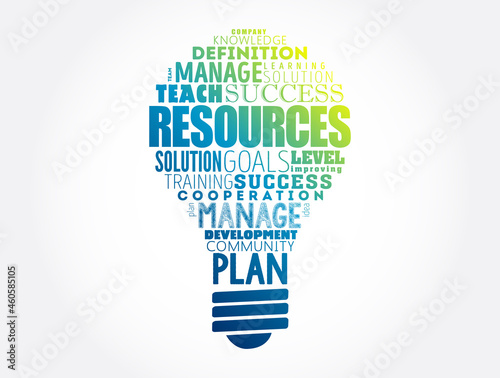 RESOURCES light bulb word cloud collage, business concept background