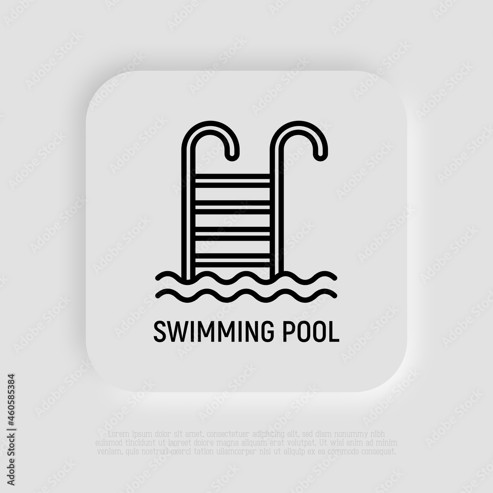 Swimming pool thin line icon with ladder. Modern vector illustration. Swimming pool thin line icon with ladder. Modern vector illustration.