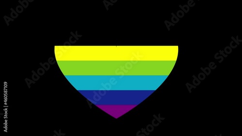 Rainbow gay spectrum flag heart comparing on black background. LGBT community, homosexuality, pride, diversity, equality, freedom concept hd animation.