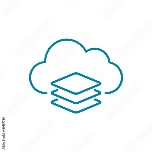 Cloud virtual machine line icon. Cloud computing technology concept. Cloud based hardware and software. Online operating system. Digital version of physical computer. Vector illustration, clip art. 
