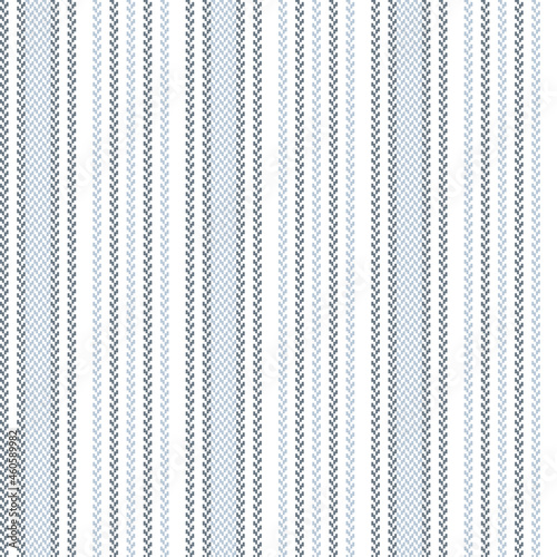 Textured stripe pattern in grey, blue, white. Herringbone vertical stripes for dress, shirt, shorts, other modern spring summer autumn winter fashion textile design. Seamless pixel texture.