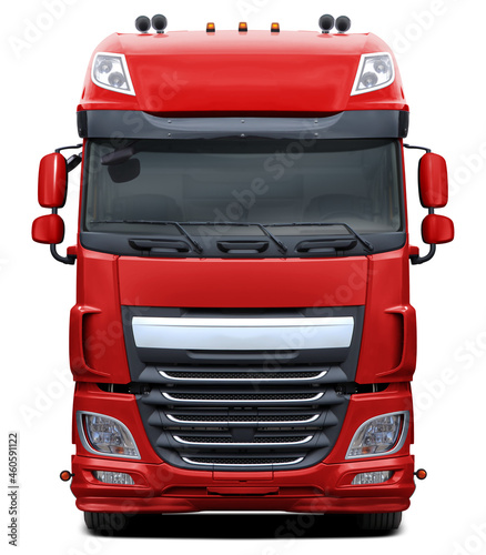 Bortset slutpunkt analyse Powerful, modern European red truck. Front view isolated on white  background. Stock-foto | Adobe Stock