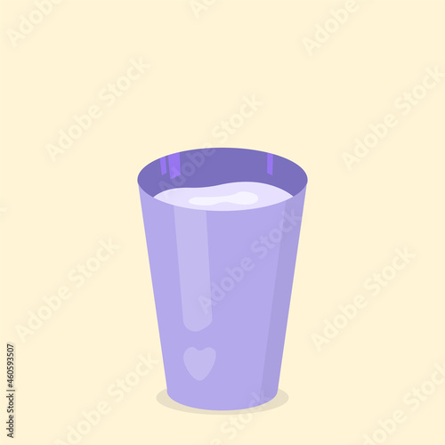 Blue glass cup with water drink, beverage simple design