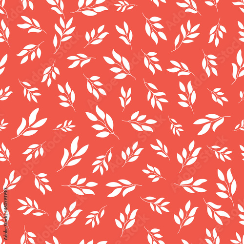 Pink seamless pattern with white plants