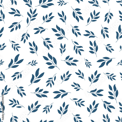 Navy leaves seamless pattern with white background.