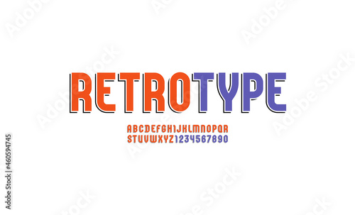 Condensed font of retro style, old alphabet sans serif, letters from A to Z and numbers from 0 to 9 for you designs