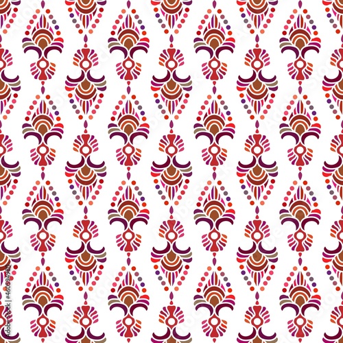seamless pattern in Indian style. multicolored monochrome ornament on a white background. print, decorative cover, template.