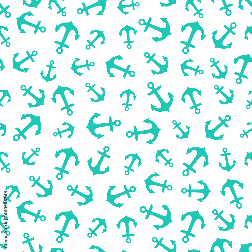White seamless pattern with blue anchors. Cute and childish design for fabric, textile, wallpaper, bedding, swaddles, toys or gender-neutral apparel. 