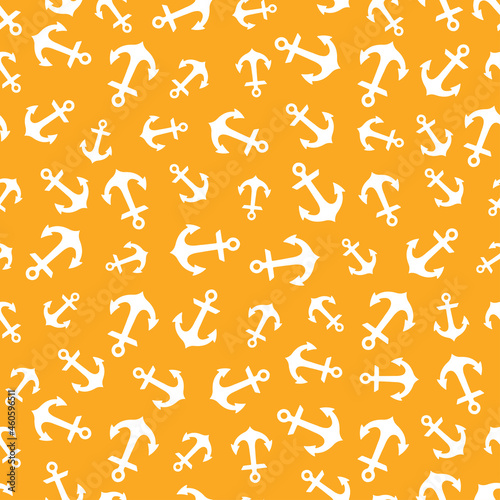 Yellow seamless pattern with white anchors. Cute and childish design for fabric, textile, wallpaper, bedding, swaddles, toys or gender-neutral apparel. 