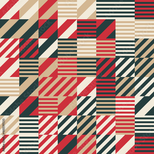 Geometry minimalistic christmas style seamless pattern with rectangles, squares, circles, simple shape and figure. Abstract vector design template for  corporate identity, print fabric.