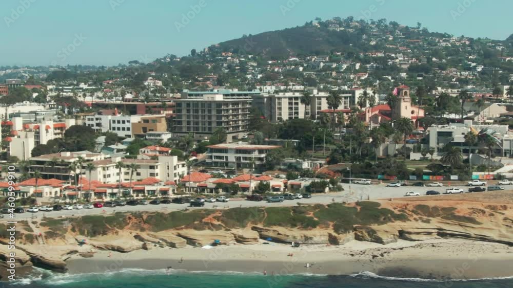 Aerial: La Jolla beach front, cliffs, houses and apartments. San Diego, California, USA Aerial: La Jolla beach front, cliffs, houses and apartments. San Diego, California, USA