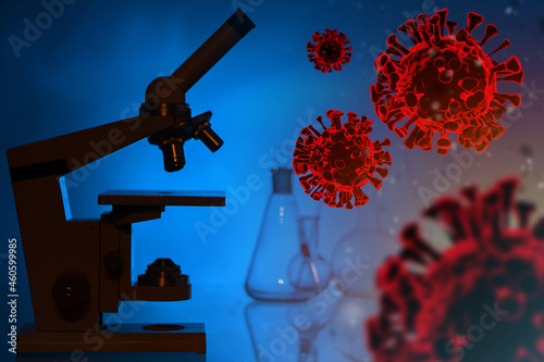Virus molecules next to mic...