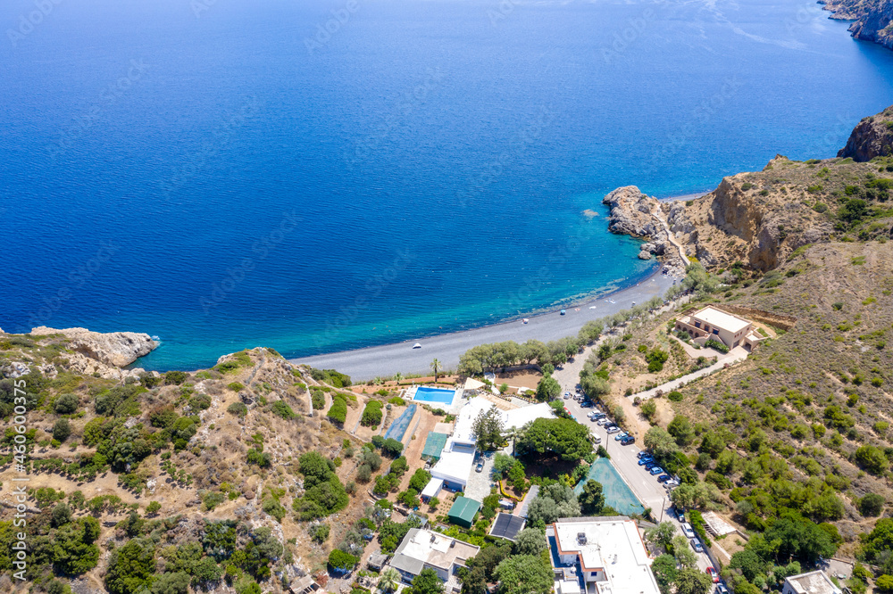 Volcano beach Mavra Volia on Chios island, Greece