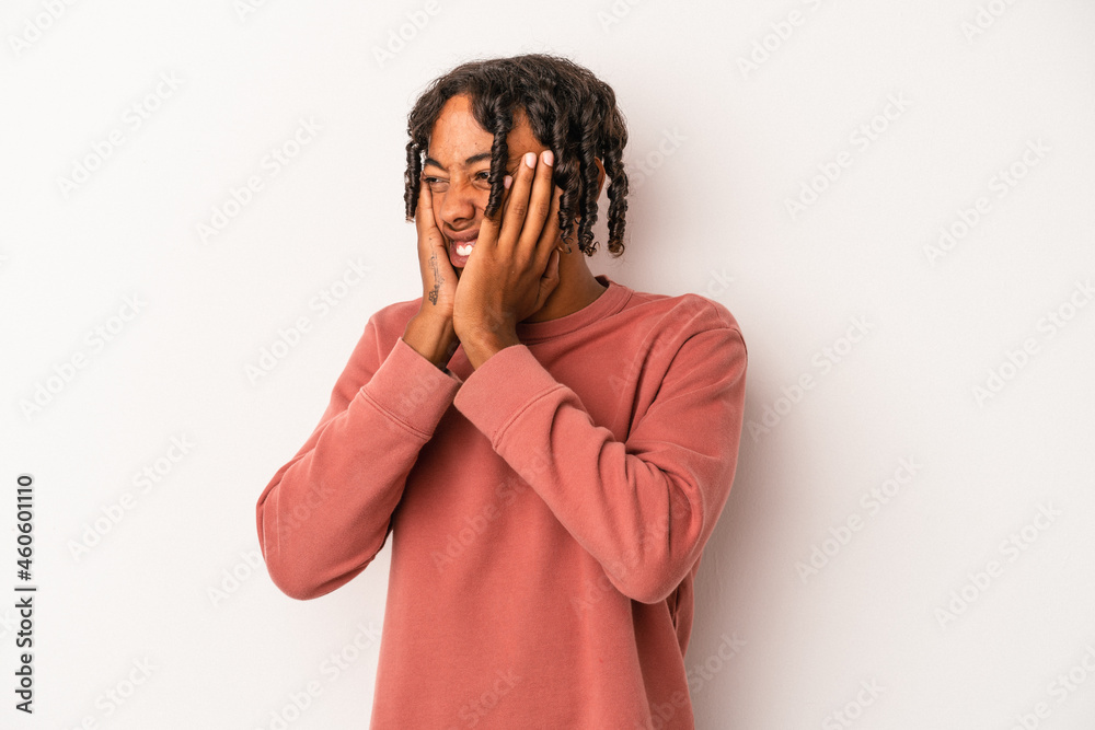 Young african american man isolated on white background scared and afraid. Young african american man isolated on white background scared and afraid.