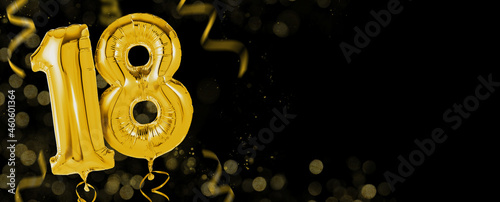 Golden balloons with copy space - Number 18 photo
