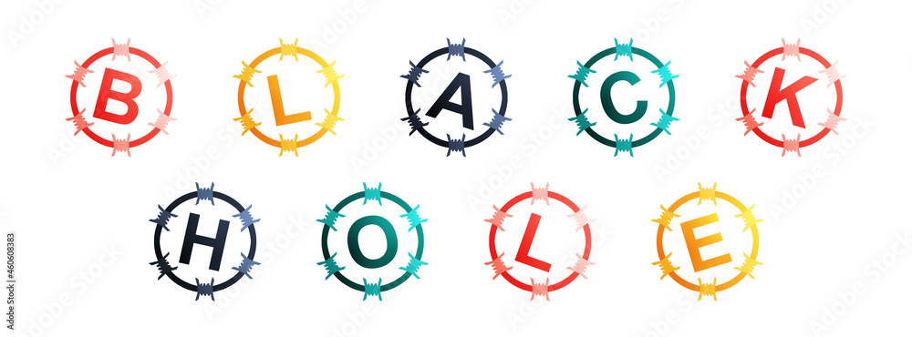 Black Hole - text written in colorful circles on white background Black Hole - text written in colorful circles on white background