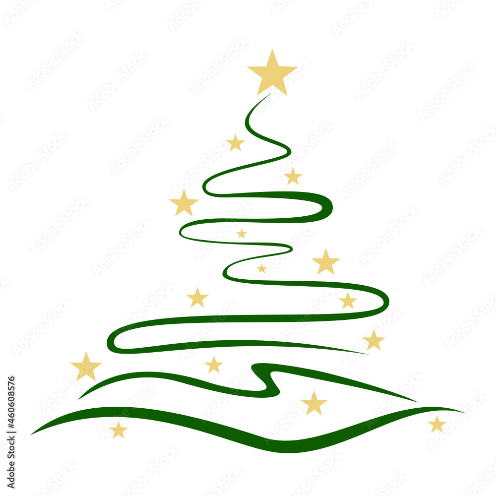 Abstract green christmas tree with gold stars