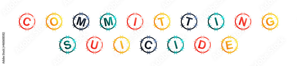 Committing Suicide - text written in colorful circles on white background
