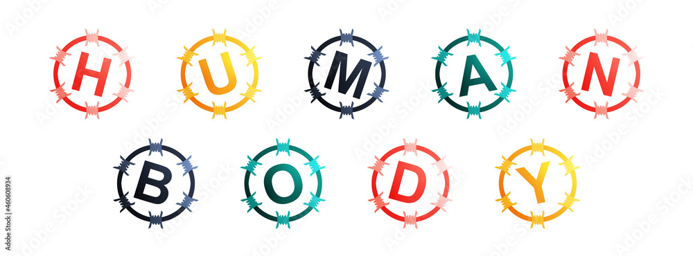 Human Body - text written in colorful circles on white background Human Body - text written in colorful circles on white background