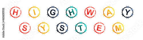 Free Download Highway System - text written in colorful circles on white background - GFXLoad