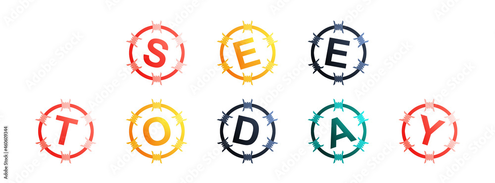 See Today - text written in colorful circles on white background See Today - text written in colorful circles on white background