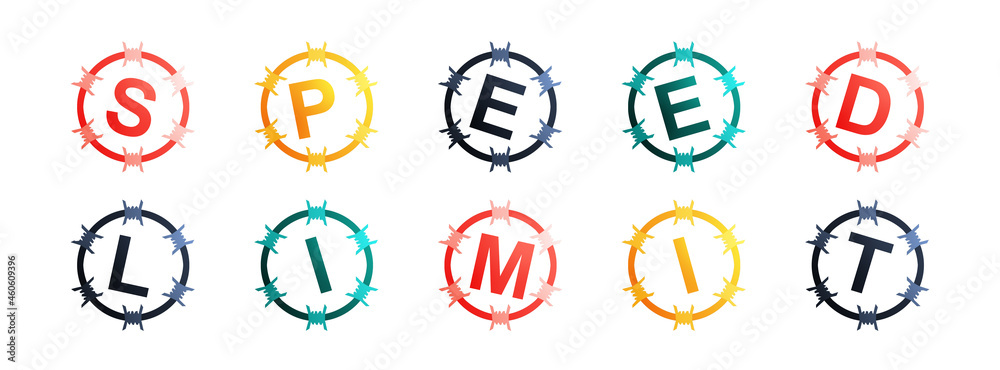 Speed Limit - text written in colorful circles on white background Speed Limit - text written in colorful circles on white background