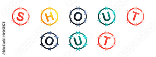 Shout Out - text written in colorful circles on white background
