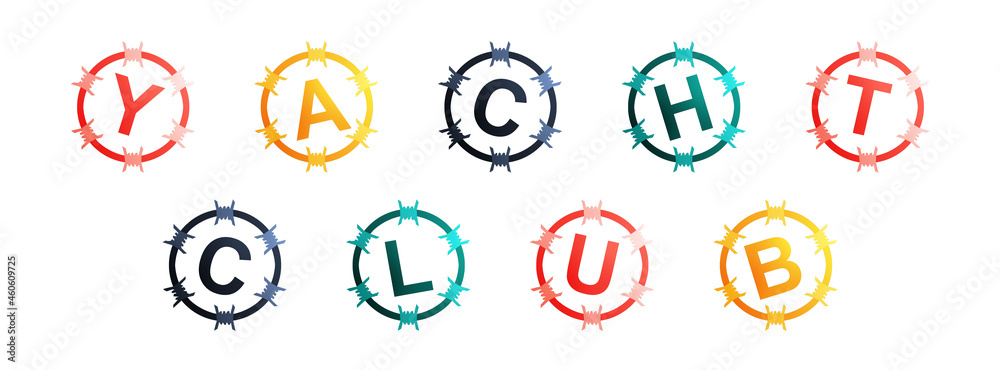 Yacht Club - text written in colorful circles on white background Yacht Club - text written in colorful circles on white background