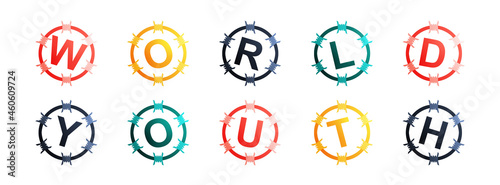 World Youth - text written in colorful circles on white background