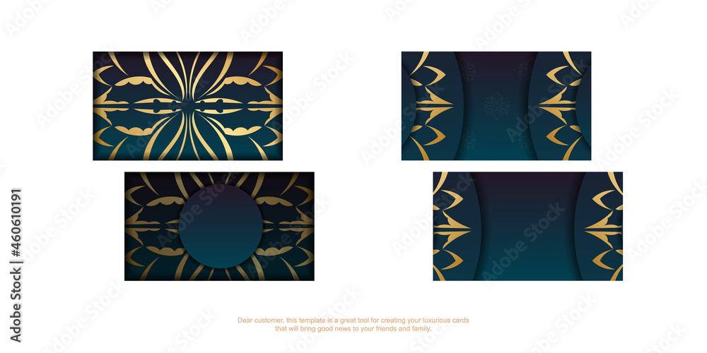Blue gradient business card with greek gold pattern for your business.