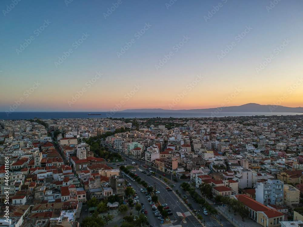 Aerial view around the old historical town of the seaside Kalamata city, Greece