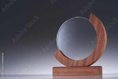 Blank glass trophy mockup, Empty acrylic award design mock up. Transparent crystal prize plate template. photo