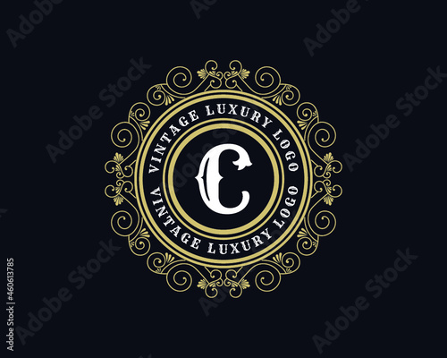 Vintage ornamental vector with floral ornament Suitable for whiskey, liquor, beer, brewery, wine, barber shop, coffee shop, tattoo studio, salon, boutique, hotel, shop signage engraving illustration