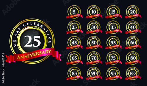 Set of anniversary birthday years milestone completion celebration round emblem flower style badge  template design with celebration event Premium Vector photo