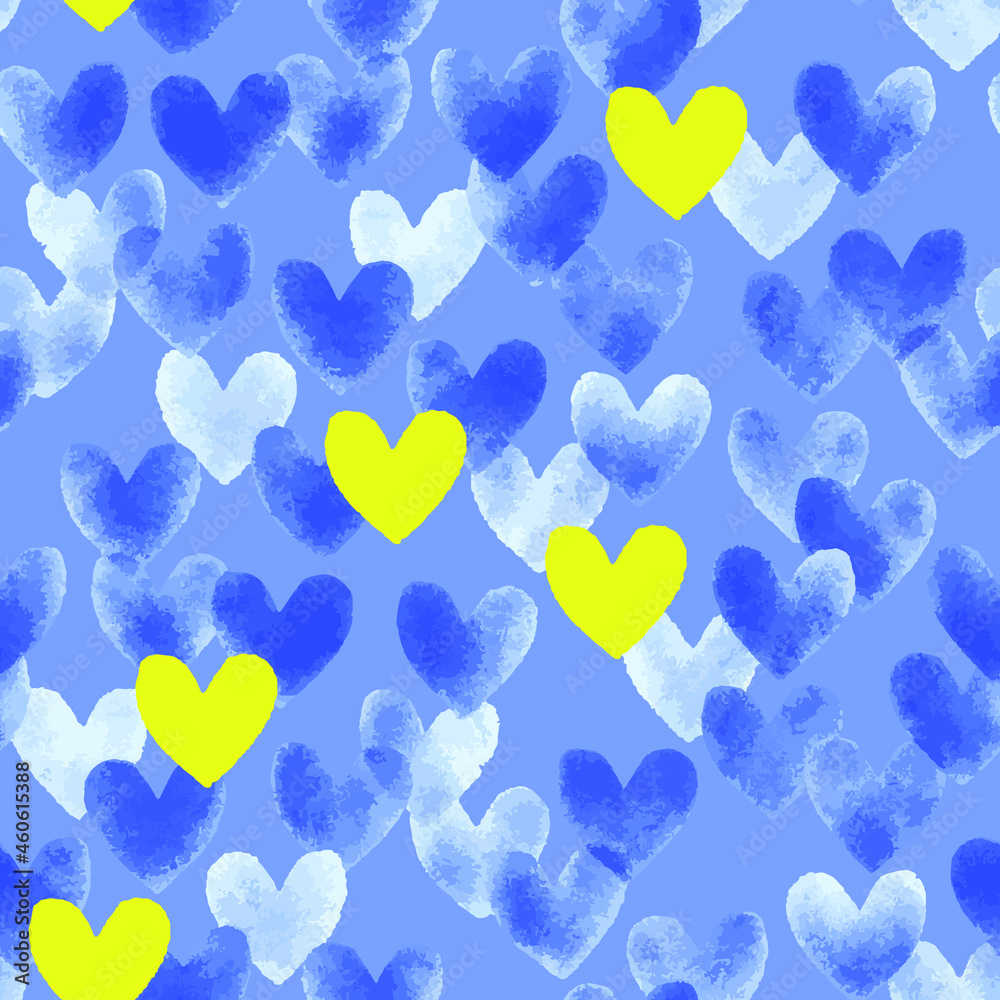 Seamless pattern of blue hearts semitone grunge texture vector