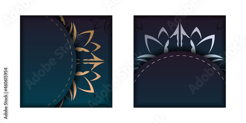 Template Congratulatory Flyer with gradient blue color with mandala gold ornament prepared for printing.