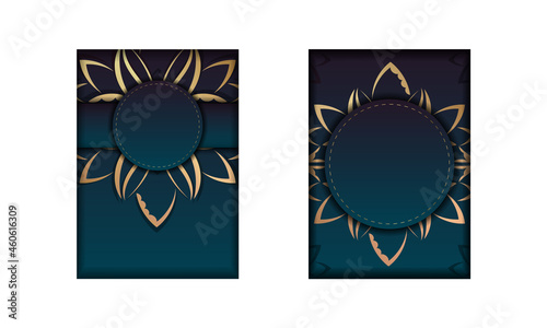 Template Congratulatory Flyer with gradient blue color with abstract gold ornament prepared for printing.