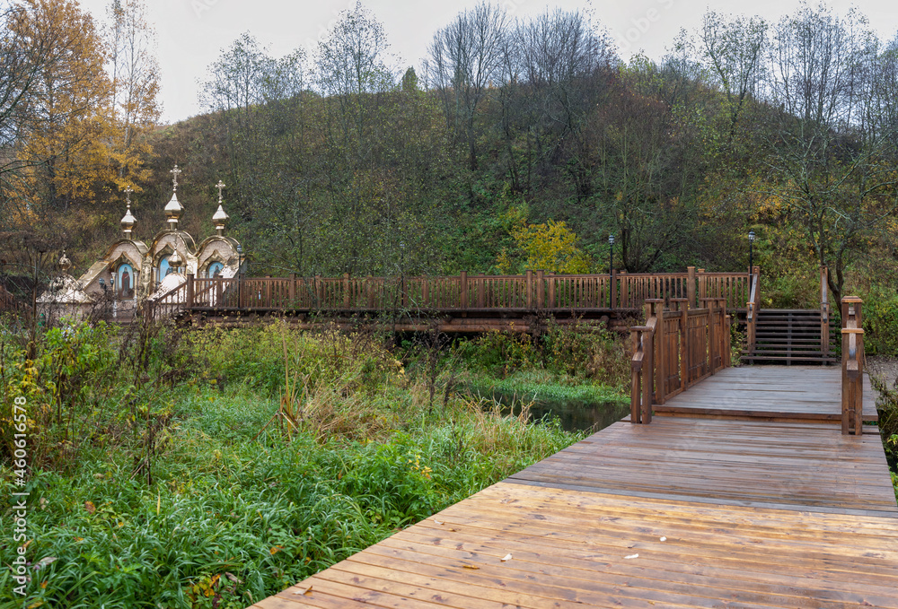 A wooden platform that leads to the Holy Spring of Sergius of Radonezh A wooden platform that leads to the Holy Spring of Sergius of Radonezh