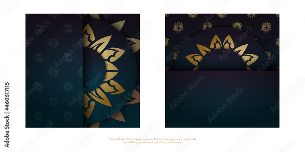 Template Congratulatory Flyer with a gradient of blue with Greek gold ornaments for your design.