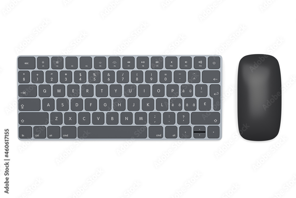 Modern black aluminum computer keyboard and mouse isolated on white background. Modern black aluminum computer keyboard and mouse isolated on white background.