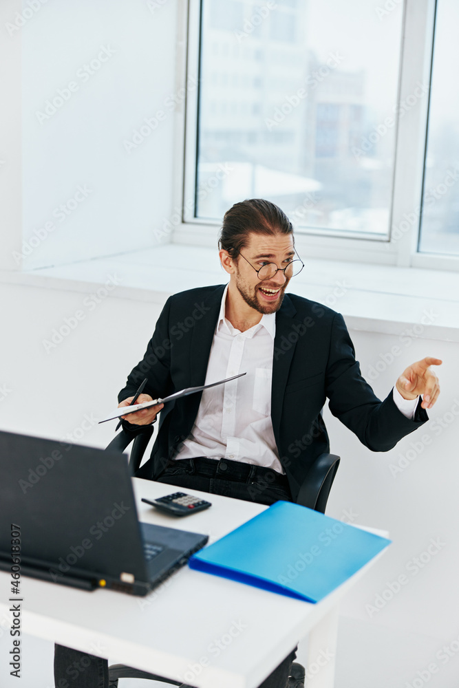 man in a suit phone laptop work emotions technologies man in a suit phone laptop work emotions technologies