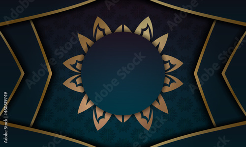 Blue gradient background with luxury gold pattern for design under your logo or text