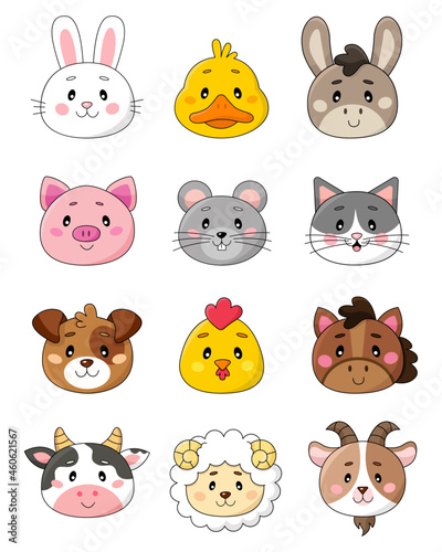 Fototapeta Naklejka Na Ścianę i Meble -  Set of cute vector outline farm animals. Cartoon pets vector illustrations design