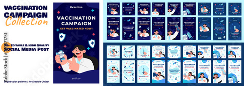 Social media post flat design vaccination campaign concept design set of poster banner, stories post mega pack bundle with syringe doctor and vaccine